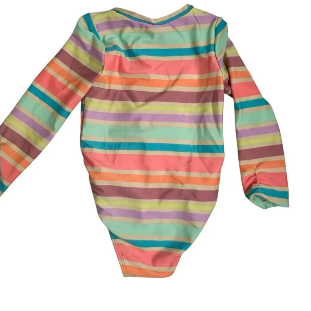 NWOT Cat & Jack Toddler Girls One Piece e Rashguard Orange Pink Swimsuit- 3T